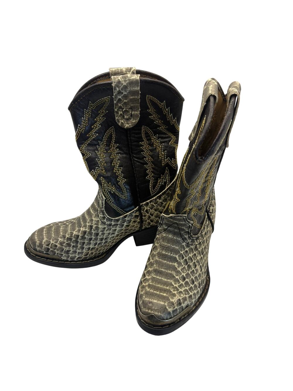 Vintage Laredo Boy's Snakeskin Cowboy Boots Size 8.5 Dark Brown Gray White
